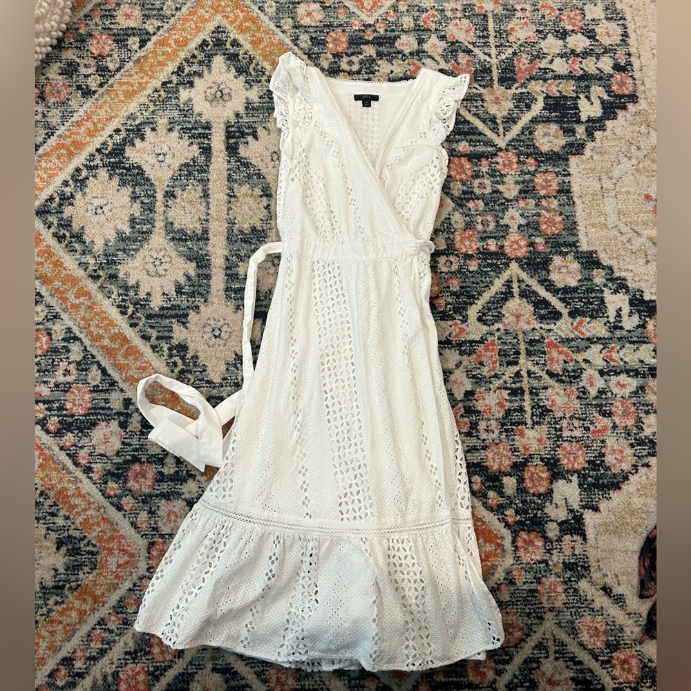 Jcrew white eyelet tie front wrap dress